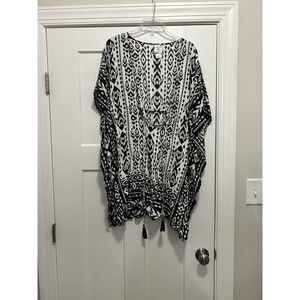 Perfectly Palm Beach Dress Swim Coverup Womens Black White Boho Batik Medium